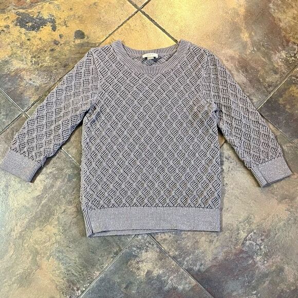 Loft Women’s Gray Metallic Open Knit Crew Neck Pullover Sweater Large - Picture 4 of 9